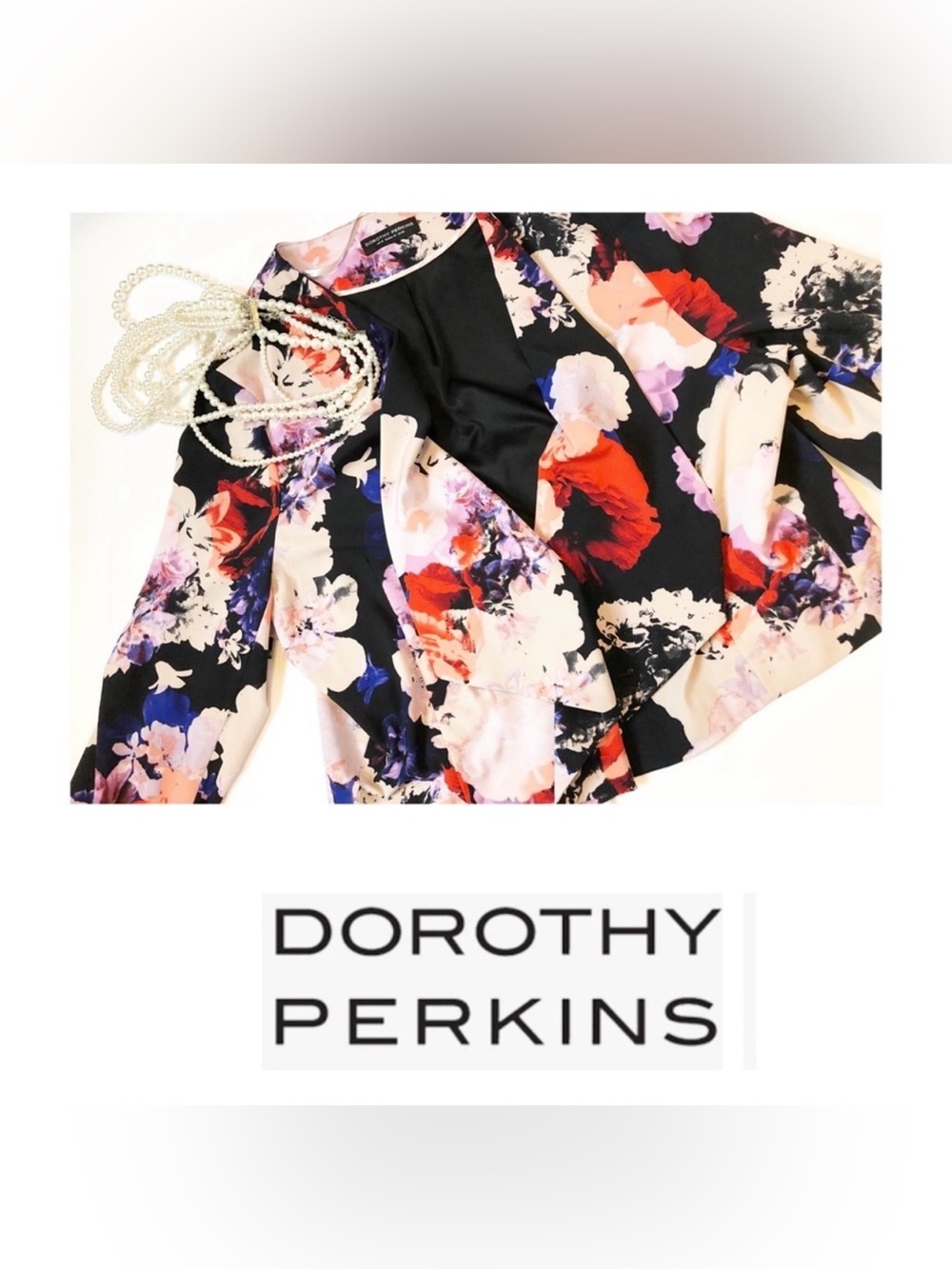 Dorothy Perkins Plus Size 16 Black Floral Print Blazer Whimsical Dainty Effortle